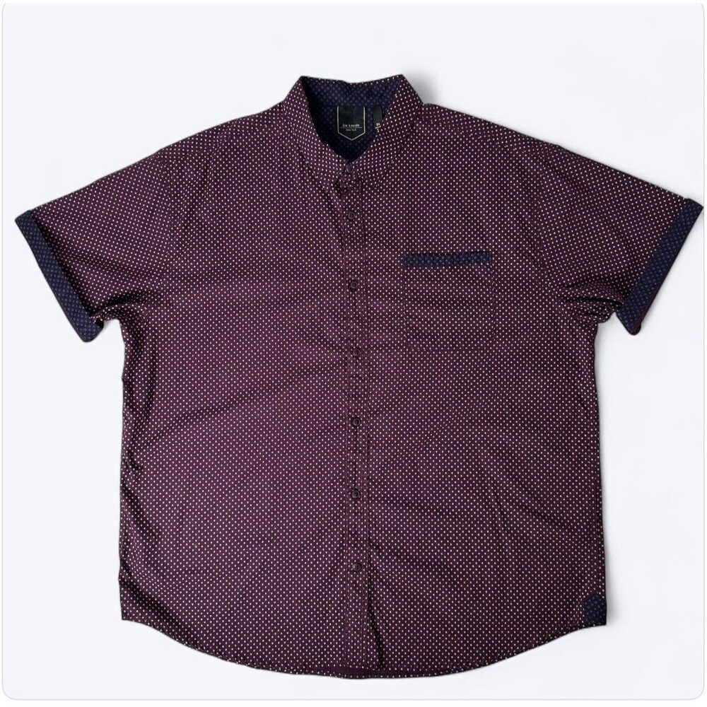 Six Lincoln New York Button Up Shirt Mens Sz 3XL Burgundy Blue Short Sleeve Flip